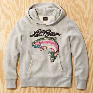 NWT Todd Snyder x LL Bean Embroidered Trout Fish Gray Hoodie Sweatshirt Slim Fit